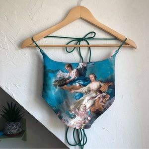 Oil Painting Lace Up Crop Top